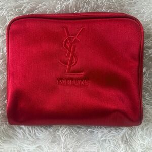 Yves Saint Laurent Parfum Red Satin Large Zip Around Make Up Travel Bag